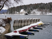 In the village of Walchensee in Upper Bavaria, in the district of Bad Tolz-Wolfratshausen, on the shores of Lake Walchensee, a winter atmosp...