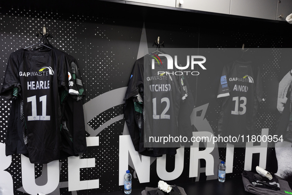 Shirts are ready for Newcastle Falcons before the Premiership Cup Group A match between Newcastle Falcons and Sale FC at Kingston Park in Ne...