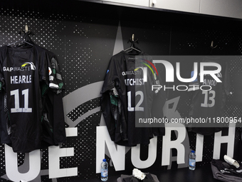 Shirts are ready for Newcastle Falcons before the Premiership Cup Group A match between Newcastle Falcons and Sale FC at Kingston Park in Ne...