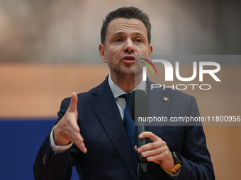 KRAKOW, POLAND - NOVEMBER 16:
Mayor of Warsaw Rafal Trzaskowski during a meeting with voters at Nowa Huta's Hala Com-Com Zone, on November 1...