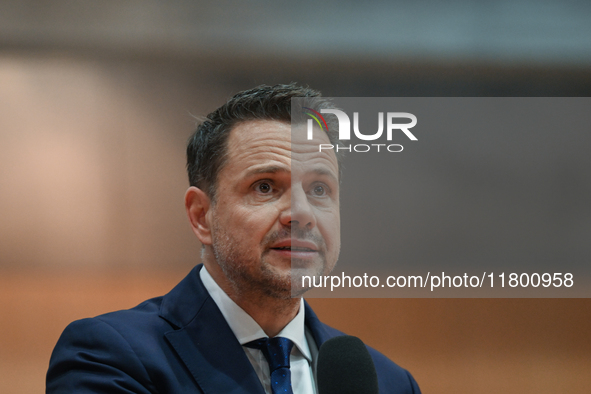 KRAKOW, POLAND - NOVEMBER 16:
Mayor of Warsaw Rafal Trzaskowski during a meeting with voters at Nowa Huta's Hala Com-Com Zone, on November 1...