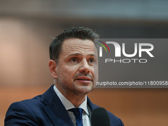 KRAKOW, POLAND - NOVEMBER 16:
Mayor of Warsaw Rafal Trzaskowski during a meeting with voters at Nowa Huta's Hala Com-Com Zone, on November 1...