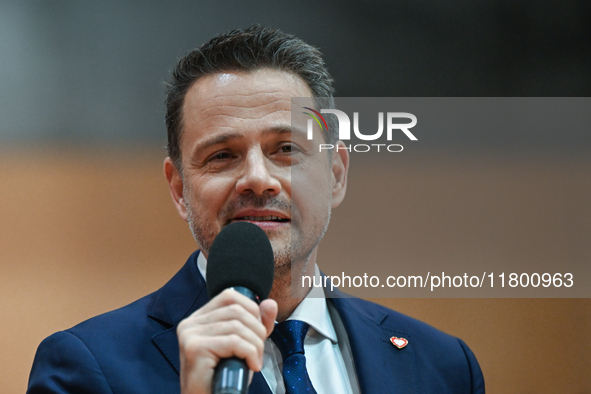 KRAKOW, POLAND - NOVEMBER 16:
Mayor of Warsaw Rafal Trzaskowski during a meeting with voters at Nowa Huta's Hala Com-Com Zone, on November 1...