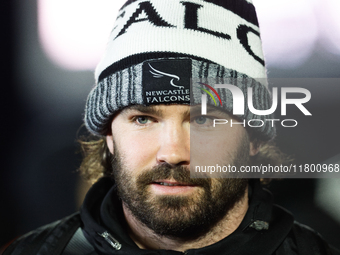 Sammy Arnold of Newcastle Falcons arrives at Kingston Park for the Premiership Cup Group A match between Newcastle Falcons and Sale FC in Ne...