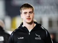 Finn Baker of Newcastle Falcons arrives at Kingston Park for the Premiership Cup Group A match between Newcastle Falcons and Sale FC in Newc...