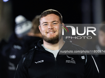 Murray McCallum of Newcastle Falcons arrives at Kingston Park for the Premiership Cup Group A match between Newcastle Falcons and Sale FC in...