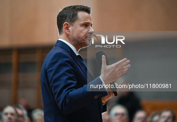 KRAKOW, POLAND - NOVEMBER 16:
Mayor of Warsaw Rafal Trzaskowski during a meeting with voters at Nowa Huta's Hala Com-Com Zone, on November 1...