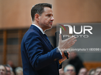 KRAKOW, POLAND - NOVEMBER 16:
Mayor of Warsaw Rafal Trzaskowski during a meeting with voters at Nowa Huta's Hala Com-Com Zone, on November 1...