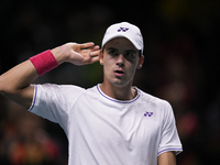 MALAGA, SPAIN - NOVEMBER 22: Daniel Altamaier of Team Germany celebrates a point during his singles match against Botic van de Zandschulp of...