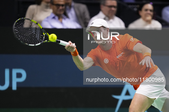 MALAGA, SPAIN - NOVEMBER 22: Botic van de Zandschulp of Team Netherlands during his singles match against Daniel Altamaier of Team Germany d...