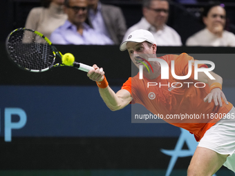 MALAGA, SPAIN - NOVEMBER 22: Botic van de Zandschulp of Team Netherlands during his singles match against Daniel Altamaier of Team Germany d...