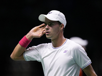 MALAGA, SPAIN - NOVEMBER 22: Daniel Altamaier of Team Germany celebrates a point during his singles match against Botic van de Zandschulp of...