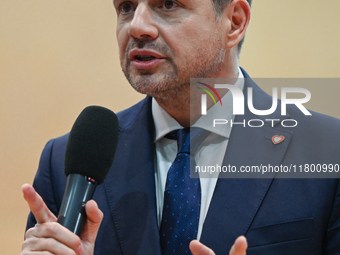 KRAKOW, POLAND - NOVEMBER 16:
Mayor of Warsaw Rafal Trzaskowski during a meeting with voters at Nowa Huta's Hala Com-Com Zone, on November 1...