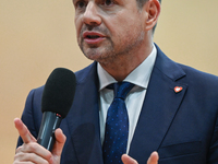 KRAKOW, POLAND - NOVEMBER 16:
Mayor of Warsaw Rafal Trzaskowski during a meeting with voters at Nowa Huta's Hala Com-Com Zone, on November 1...