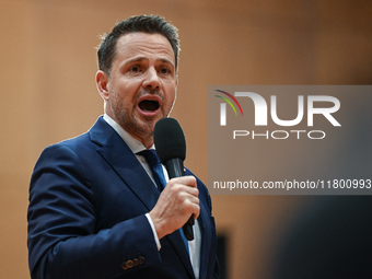 KRAKOW, POLAND - NOVEMBER 16:
Mayor of Warsaw Rafal Trzaskowski during a meeting with voters at Nowa Huta's Hala Com-Com Zone, on November 1...