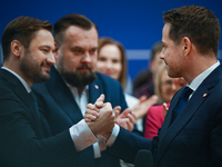 KRAKOW, POLAND - NOVEMBER 16:
Mayor of Warsaw Rafal Trzaskowski (R) shakes hands with Mayor of Krakow Aleksander Miszalski (L) during Trzask...