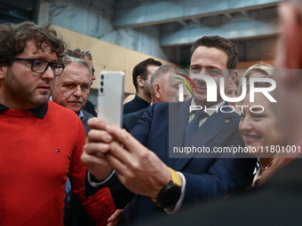 KRAKOW, POLAND - NOVEMBER 16:
Mayor of Warsaw Rafal Trzaskowski takes selfies with supporters after his meeting with voters at Nowa Huta's H...