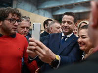 KRAKOW, POLAND - NOVEMBER 16:
Mayor of Warsaw Rafal Trzaskowski takes selfies with supporters after his meeting with voters at Nowa Huta's H...