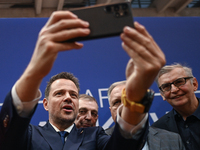 KRAKOW, POLAND - NOVEMBER 16:
Mayor of Warsaw Rafal Trzaskowski takes selfies with supporters after his meeting with voters at Nowa Huta's H...