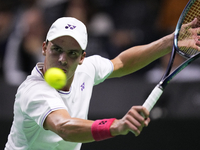 MALAGA, SPAIN - NOVEMBER 22: Daniel Altamaier of Team Germany during his singles match against Botic van de Zandschulp of Team Netherlands d...