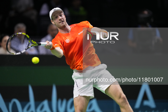 MALAGA, SPAIN - NOVEMBER 22: Botic van de Zandschulp of Team Netherlands during his singles match against Daniel Altamaier of Team Germany d...