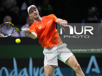 MALAGA, SPAIN - NOVEMBER 22: Botic van de Zandschulp of Team Netherlands during his singles match against Daniel Altamaier of Team Germany d...