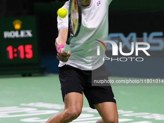 MALAGA, SPAIN - NOVEMBER 22: Daniel Altamaier of Team Germany during his singles match against Botic van de Zandschulp of Team Netherlands d...