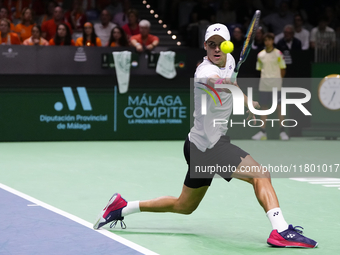 MALAGA, SPAIN - NOVEMBER 22: Daniel Altamaier of Team Germany during his singles match against Botic van de Zandschulp of Team Netherlands d...