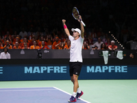 MALAGA, SPAIN - NOVEMBER 22: Daniel Altamaier of Team Germany celebrates a point during his singles match against Botic van de Zandschulp of...