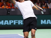 MALAGA, SPAIN - NOVEMBER 22: Daniel Altamaier of Team Germany celebrates a point during his singles match against Botic van de Zandschulp of...