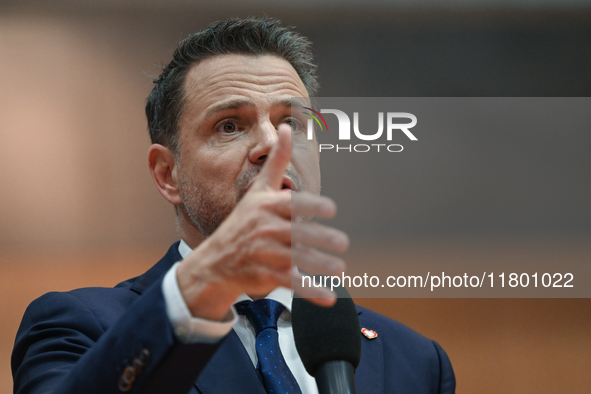 KRAKOW, POLAND - NOVEMBER 16:
Mayor of Warsaw Rafal Trzaskowski during a meeting with voters at Nowa Huta's Hala Com-Com Zone, on November 1...