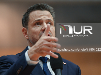 KRAKOW, POLAND - NOVEMBER 16:
Mayor of Warsaw Rafal Trzaskowski during a meeting with voters at Nowa Huta's Hala Com-Com Zone, on November 1...