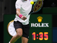 MALAGA, SPAIN - NOVEMBER 22: Daniel Altamaier of Team Germany celebrates a point during his singles match against Botic van de Zandschulp of...