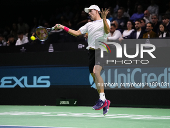 MALAGA, SPAIN - NOVEMBER 22: Daniel Altamaier of Team Germany celebrates a point during his singles match against Botic van de Zandschulp of...