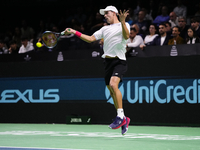 MALAGA, SPAIN - NOVEMBER 22: Daniel Altamaier of Team Germany celebrates a point during his singles match against Botic van de Zandschulp of...