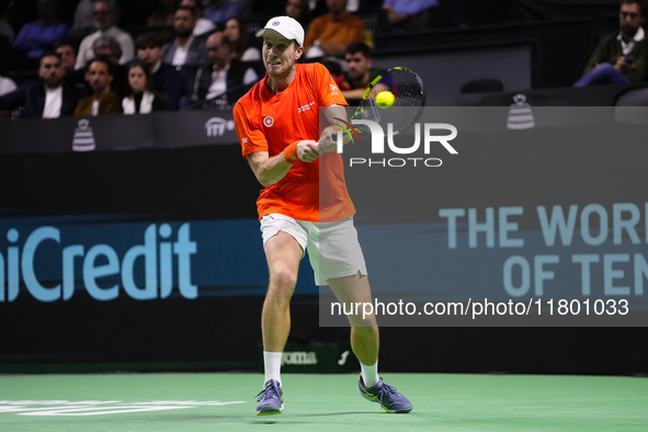 MALAGA, SPAIN - NOVEMBER 22: Botic van de Zandschulp of Team Netherlands during his singles match against Daniel Altamaier of Team Germany d...