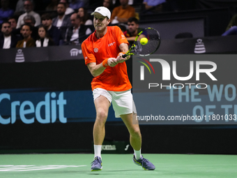 MALAGA, SPAIN - NOVEMBER 22: Botic van de Zandschulp of Team Netherlands during his singles match against Daniel Altamaier of Team Germany d...