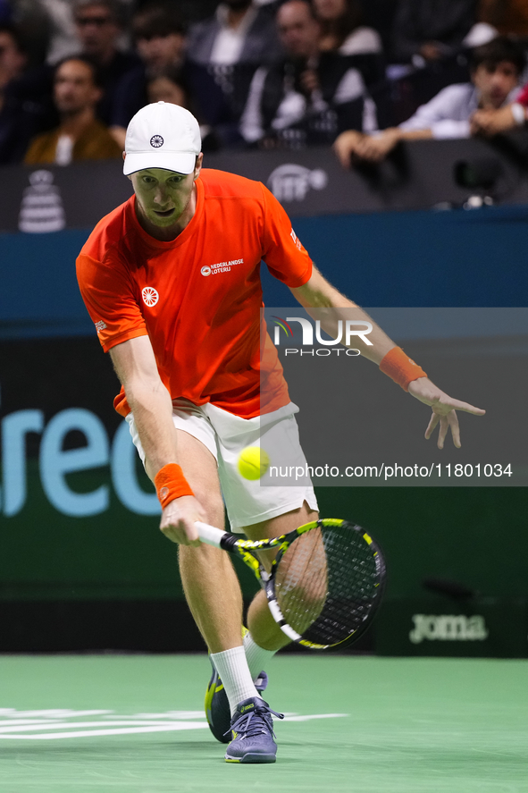 MALAGA, SPAIN - NOVEMBER 22: Botic van de Zandschulp of Team Netherlands during his singles match against Daniel Altamaier of Team Germany d...