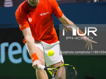 MALAGA, SPAIN - NOVEMBER 22: Botic van de Zandschulp of Team Netherlands during his singles match against Daniel Altamaier of Team Germany d...