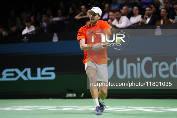  MALAGA, SPAIN - NOVEMBER 22: Botic van de Zandschulp of Team Netherlands during his singles match against Daniel Altamaier of Team Germany...