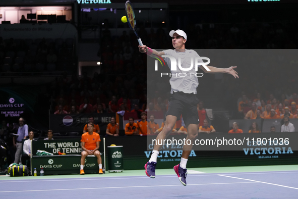 MALAGA, SPAIN - NOVEMBER 22: Daniel Altamaier of Team Germany during his singles match against Botic van de Zandschulp of Team Netherlands d...