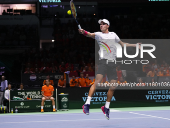 MALAGA, SPAIN - NOVEMBER 22: Daniel Altamaier of Team Germany during his singles match against Botic van de Zandschulp of Team Netherlands d...