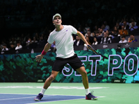 MALAGA, SPAIN - NOVEMBER 22: Daniel Altamaier of Team Germany celebrates a point during his singles match against Botic van de Zandschulp of...