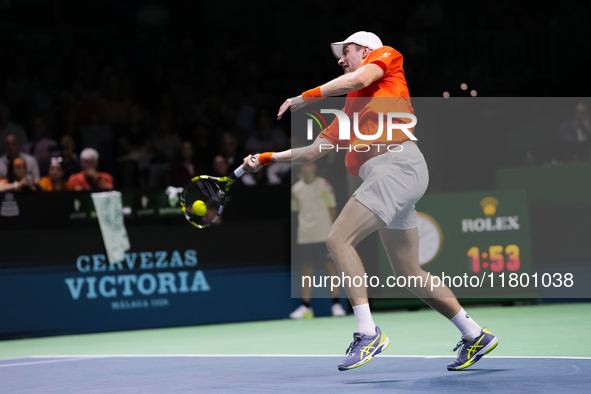 MALAGA, SPAIN - NOVEMBER 22: Botic van de Zandschulp of Team Netherlands during his singles match against Daniel Altamaier of Team Germany d...