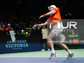 MALAGA, SPAIN - NOVEMBER 22: Botic van de Zandschulp of Team Netherlands during his singles match against Daniel Altamaier of Team Germany d...