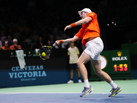 MALAGA, SPAIN - NOVEMBER 22: Botic van de Zandschulp of Team Netherlands during his singles match against Daniel Altamaier of Team Germany d...