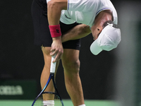 MALAGA, SPAIN - NOVEMBER 22: Daniel Altamaier of Team Germany injured during his singles match against Botic van de Zandschulp of Team Nethe...