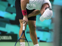 MALAGA, SPAIN - NOVEMBER 22: Daniel Altamaier of Team Germany injured during his singles match against Botic van de Zandschulp of Team Nethe...