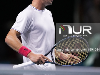 MALAGA, SPAIN - NOVEMBER 22: Daniel Altamaier of Team Germany injured during his singles match against Botic van de Zandschulp of Team Nethe...