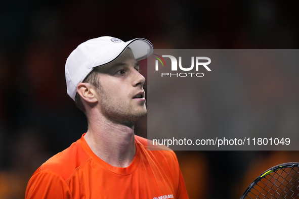 MALAGA, SPAIN - NOVEMBER 22: Botic van de Zandschulp of Team Netherlands during his singles match against Daniel Altamaier of Team Germany d...